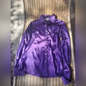 Ruby K Satin Purple Long Sleeve Button Up Work Shirt